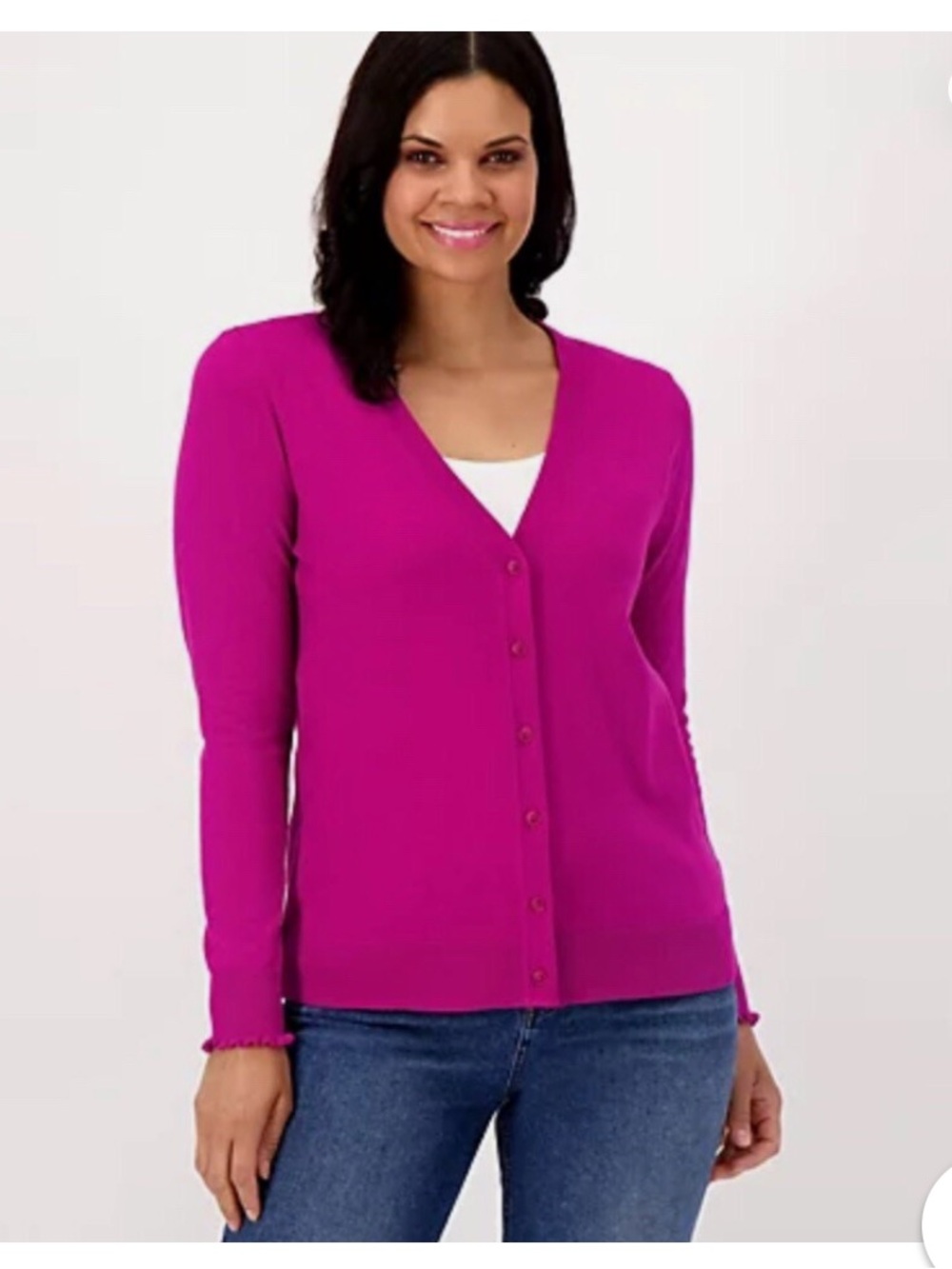 Candace Cameron Bure Bright Fuchsia V-Neck Button Cardigan